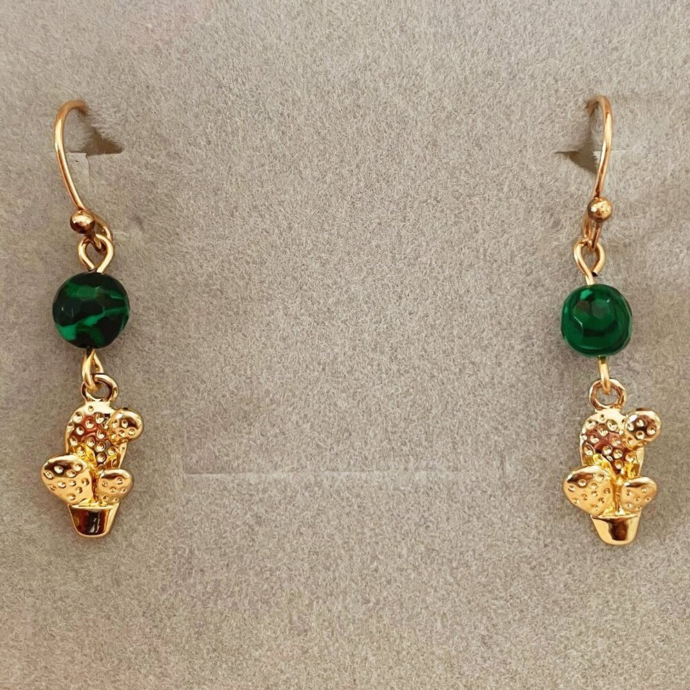 Gold Catcus Dainty Drop Dangle Earrings